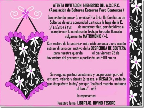 Textos de invitaciones a despedida de soltera - Imagui Textos de invitaciones a despedida de soltera - Imagui