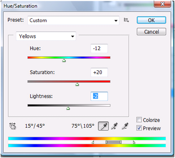 Hue And Saturation Settings