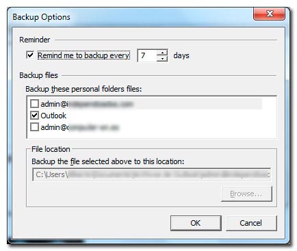 Outlook 2010 Crear copias de seguridad de las carpetas personales de Outlook 2010