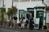 Arriving at the Crown Hotel.