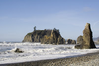 Clear day at Ruby Beach with foaming winter waves