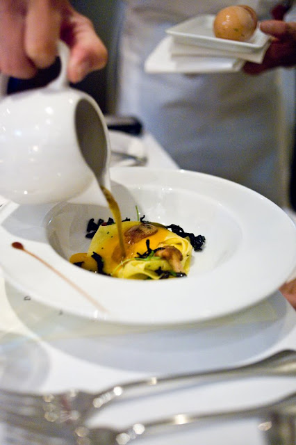 Pappardelle of biodynamic hens egg with wild French chanterelles, black trompettes and Tasmanian black truffle