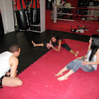 Michelle helps me stretch.