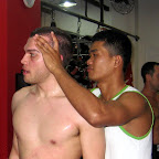 Post fight head massage, you can kind of see the leg print on my chest from a big kick.