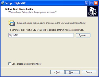 TightVNC Setup Wizard - Select Start Menu Folder