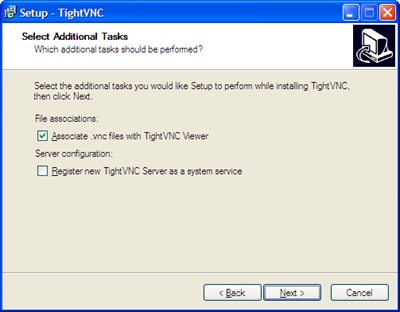 TightVNC Setup Wizard - Select Additional Tasks