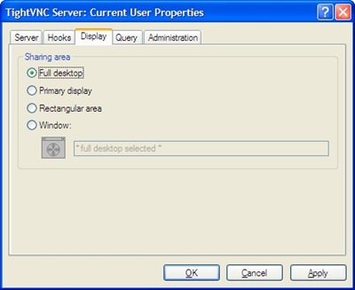 TightVNC Server: Current User Properties > Display