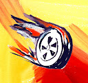 drawing of a tire with flames shooting out