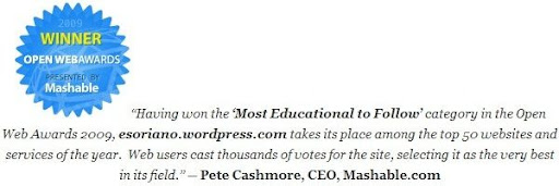 esoriano.wordpress.com was awarded by Open Web Awards was Most Educational To Follow