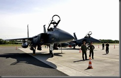F-15E Strike Eagles sit on the ramp at the Tallinn airport following a combined exercise between USAFE aircraft and Estonian joint terminal attack controllers prior to the start of Unified Engagement 2010, June 7, 2010 in Tallinn, Estonia. U.S. Air Forces in Europe officials joined representatives from seven other countries to participate in the Unified Engagement seminar, which continues through June 11, 2010. The seminar is the fourth Building Partnership Seminar USAFE officials have conducted with European partners as a transformation war game to explore future combined warfighting concepts and capabilities. The F-15s are from Royal Air Force Lakenheath, England. (Photo courtesy of Estonian Defense Force Public Affairs)