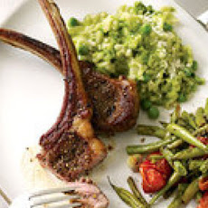 Lamb Chops with Roasted Vegetables and Spring Pea Risotto