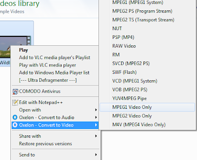 Convert media through Oxelon context menu Convert media through Oxelon context menu
