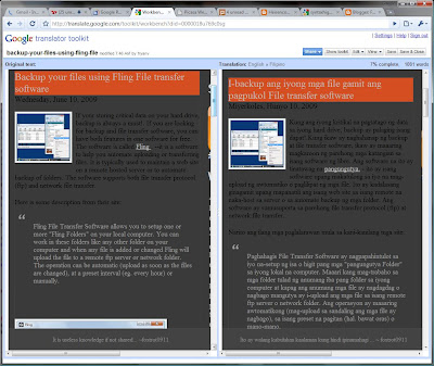 Google Translator Sample Result