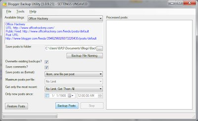 backup blogger main screen