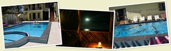View the Pool at Arabian nights and moon rising over ocean