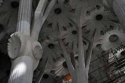 Inside the church; the columns were designed to look like trees as they reached the ceiling