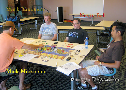 Another Game Day at the Frisco Library with a few regulars and two first timers showing up. Nevin Ball, Mark Bausman, Mervyn Dejecacion, and myself played A