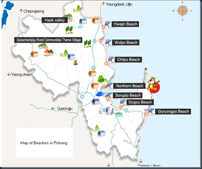 Map of Beaches in Pohang
