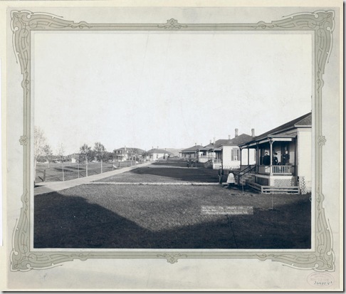 Title: The Officers' Line. Fort Meade, Dak.
Homes, lawns and a few military men in residential area. 1889.
Repository: Library of Congress Prints and Photographs Division Washington, D.C. 20540