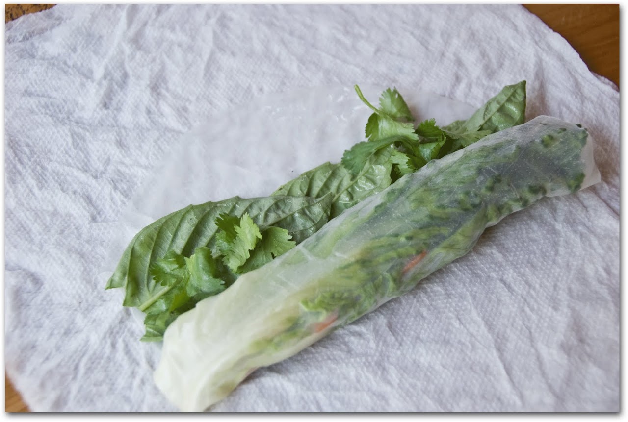 Summer rolls being rolled up