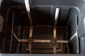 Anode installed in electrolysis cell (45l plastic container)
