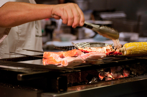 Seafood and vegetables on the robata grill