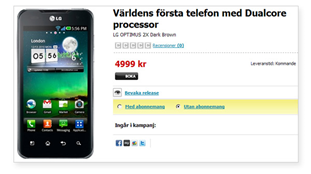 LG Optimus 2X on a Swedish website