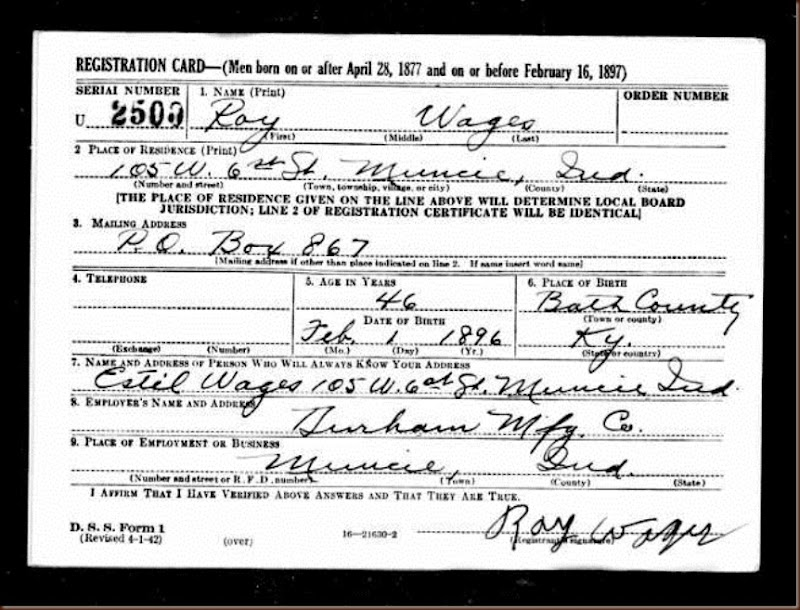 U.S. World War II Draft Registration Cards, 1942 about Roy Wages