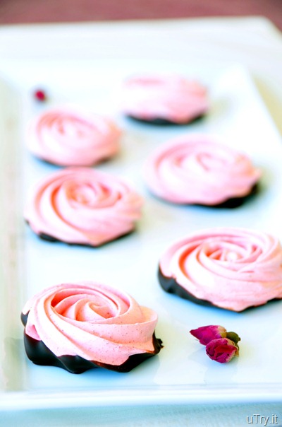 Chocolate Dipped-Strawberry Meringue Roses