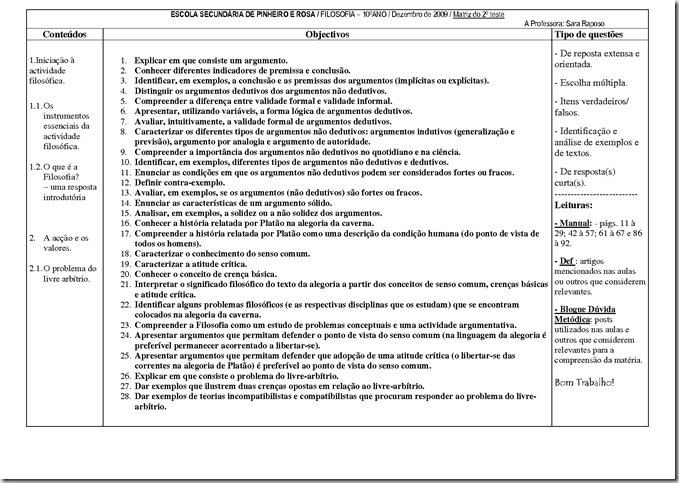 Matriz do 2º teste do 10º ano s 09 10