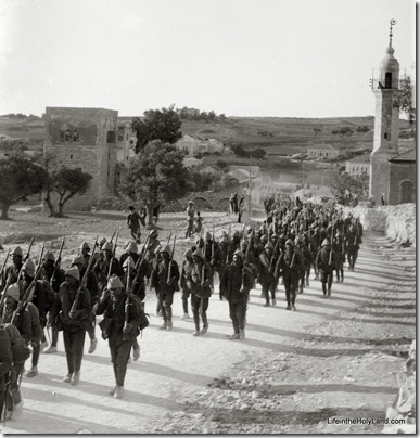 Turkish soldiers marching past American Colony, mat06378