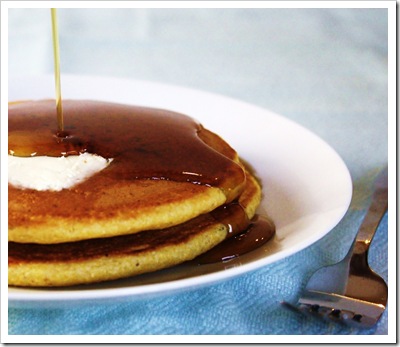cornmeal pancakes butter maple syrup polenta