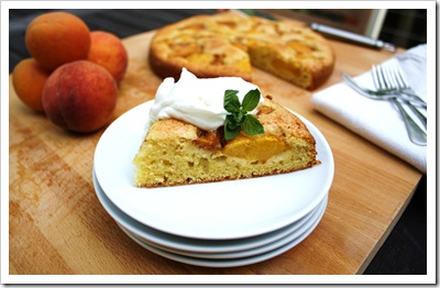 peach johhnycake, cake with, wild hive farm, corn flour, hudson valley fresh, sour cream