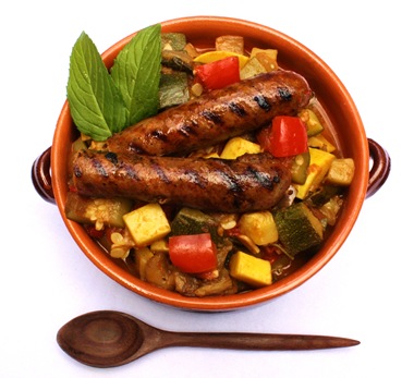 ratatouille with dancing ewe farm merguez