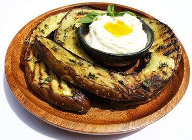 grilled japanese eggplant, basil, ricotta, olilve oil, thyme