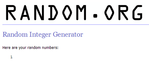 Random winner is lucky number 1!