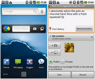  Widget oficial de Google Buzz para Android