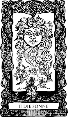 Die Sonne, fertig. Set von Wahrsagekarten für den Waldritter e.V.. Tusche auf Papier, Norman Liebold 2010