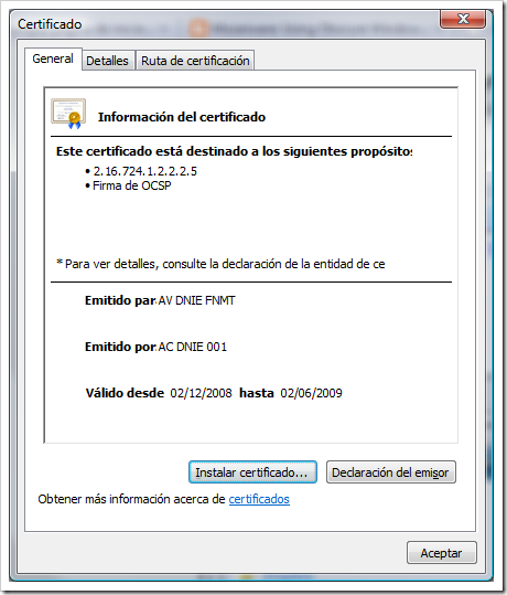 Instalación de fichero de certificado para una Autoridad Validadora Instalación de fichero de certificado para una Autoridad Validadora