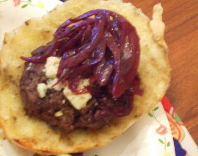 Gorgonzola Burgers with Red Wine Onion Jam