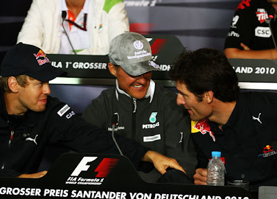 втроем на пресс-конференции на Гран-при Германии 2010