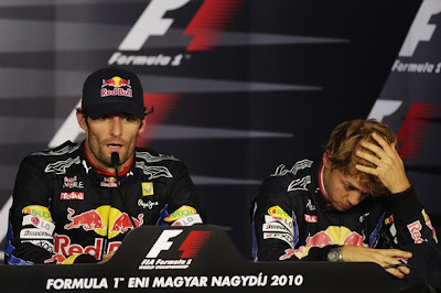 Марк Уэббер и Себастьян Феттель на пресс-конференции после гонки Гран-при Венгрии 2010