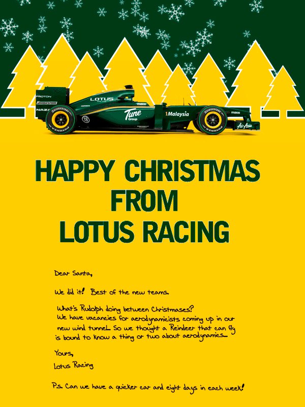 Счастливого Рождества от Lotus Racing и письмо Санта-Клаусу