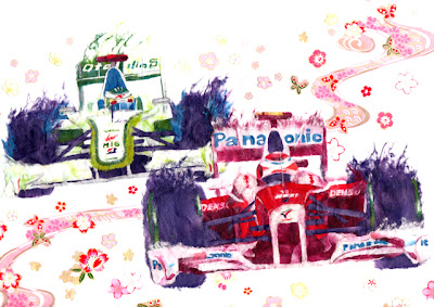 рисунок сражения Камуи Кобаяши и Дженсона Баттона на Гран-при Абу-Даби 2009