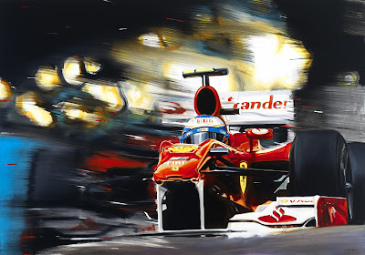картина Фернандо Алонсо на Ferrari F10 в сезоне 2010 от Andrea Del Pesco