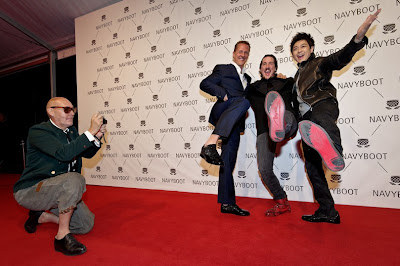 Photographer Michel Comte, Driver Michael Schumacher, Creative Director Navyboot Adrien J. Margelist and Jimmy Lin arrive at the red carpet for the Navyboot Msone Collection launch at MoCa