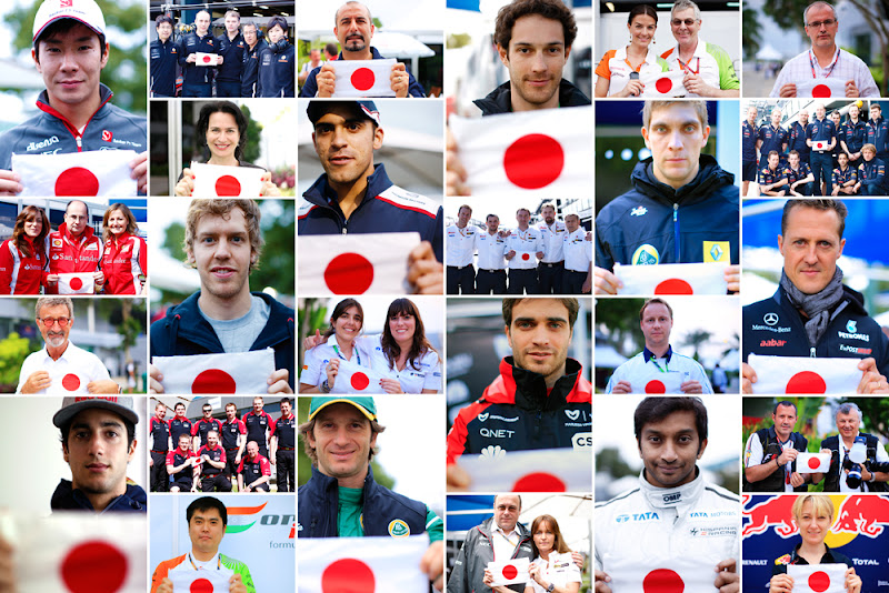 гонщики и сотрудники команд с флагом Японии для приложения You are connected от Камуи Кобаяши