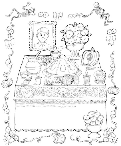 dia de los muertos altar coloring page
