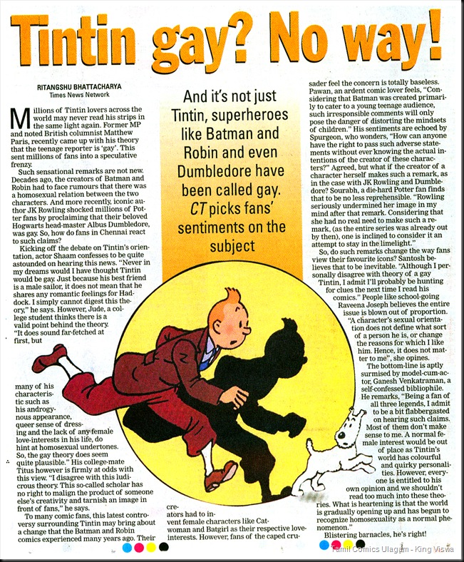 Times Of India Chennai Times Page 1 19th Jan 2009 TinTin Controversy