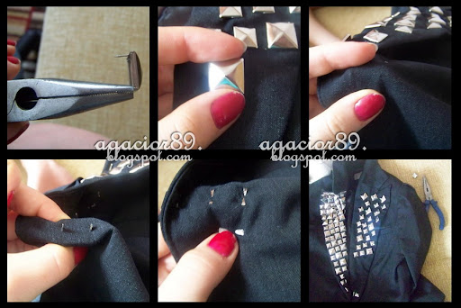 instrukcja DIY krok po kroku jak wbić ćwieka w materiła ćwiekowana marynarka blog